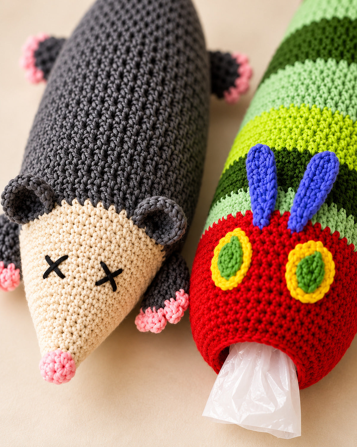 Opossum & Caterpillar Bag Holder Crochet Pattern PDF – 2-in-1 Bundle