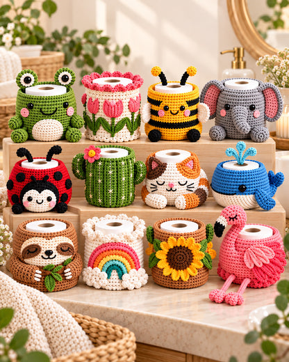 Crochet Toilet Paper Holder Patterns PDF – Cute Bathroom Decor Bundle