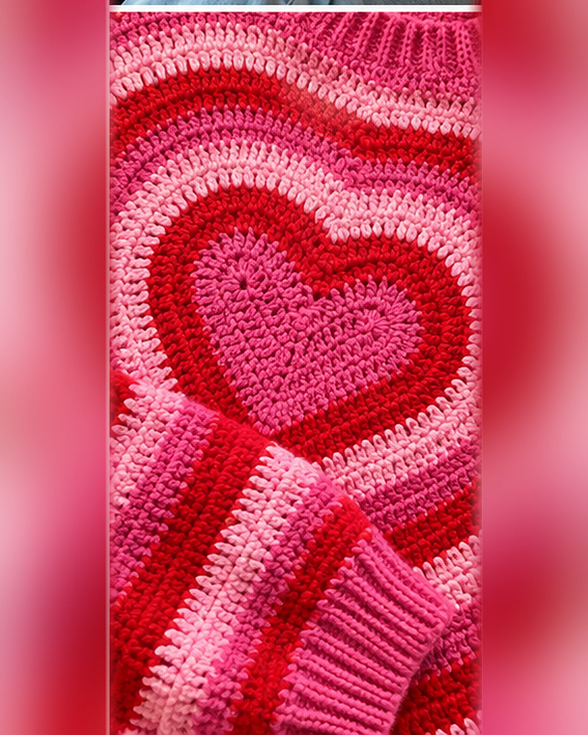 Crochet Heart Sweater Pattern PDF – Pink & Red Striped Pullover
