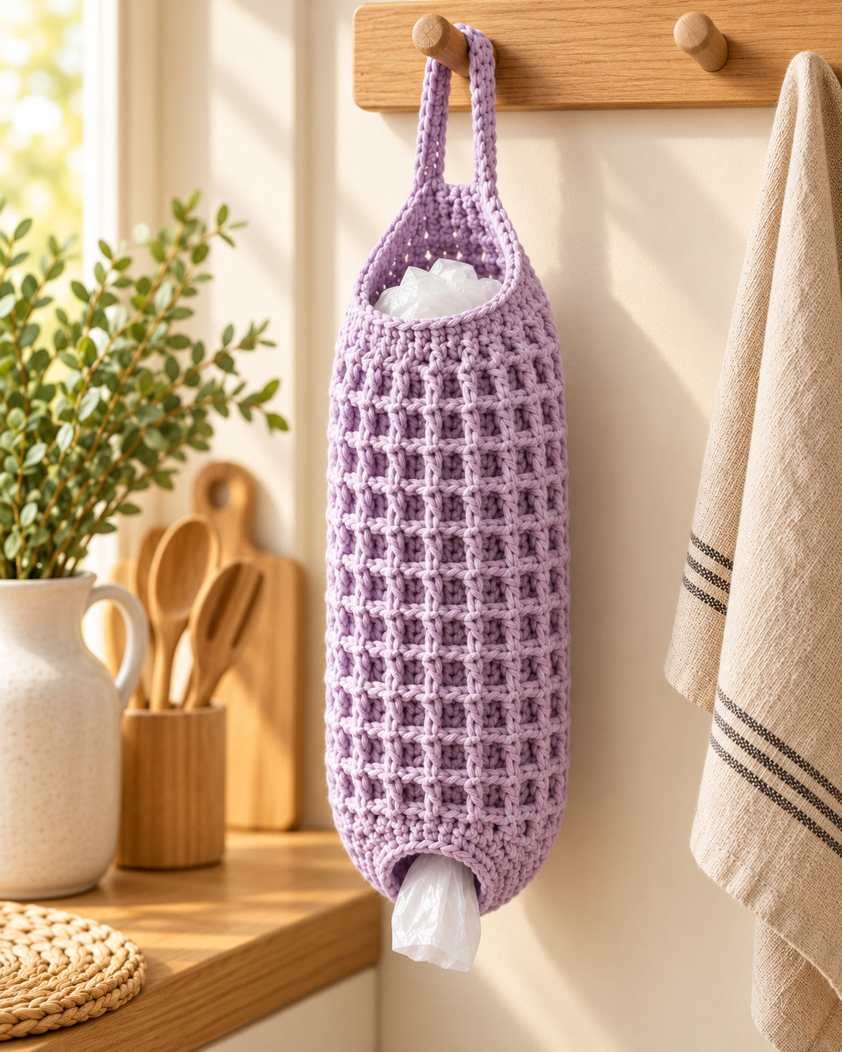 Crochet Plastic Bag Holder Pattern PDF – Hanging Kitchen Bag Dispenser