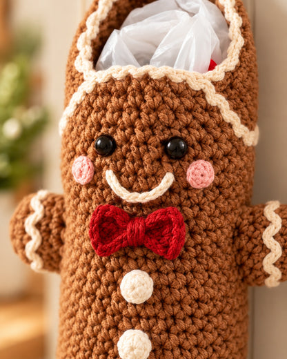 Gingerbread Man Bag Keeper Crochet Pattern PDF – Christmas Plastic Bag Holder