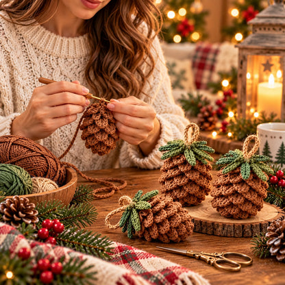 Crochet Pine Cone Ornament Pattern PDF – Rustic Christmas Decor