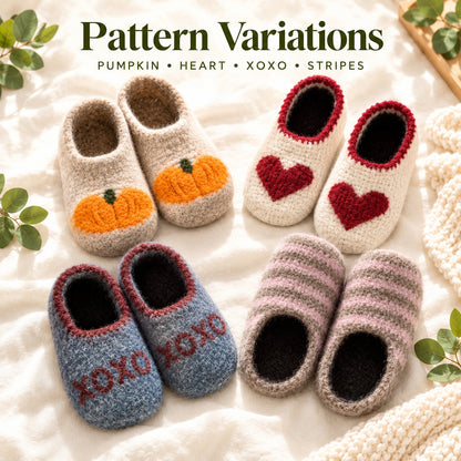 Pumpkin Felted Slippers Crochet Pattern PDF – Cozy Wool House Shoes