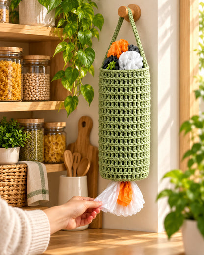 Crochet Plastic Bag Holder Pattern PDF – Hanging Mesh Bag Dispenser