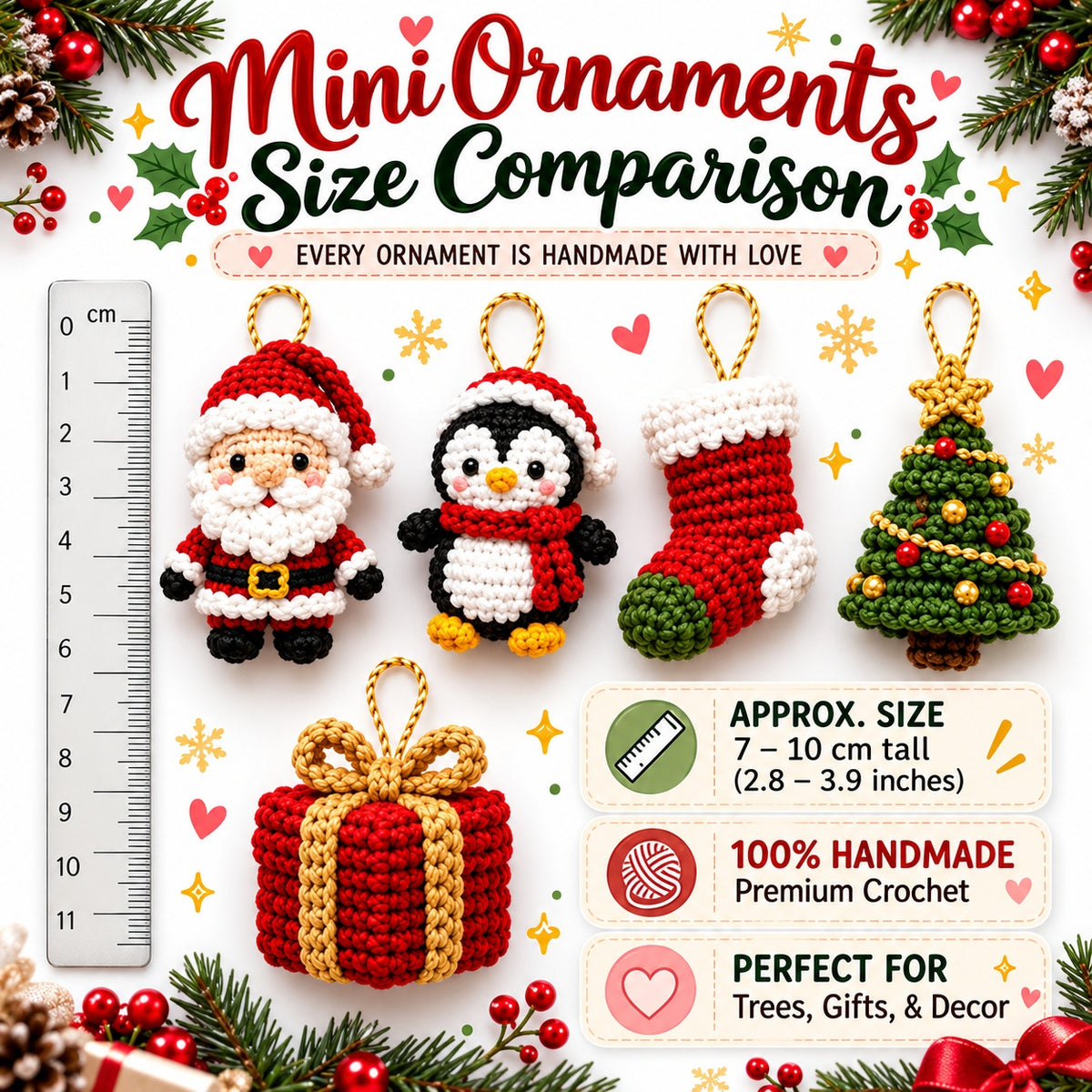 50 Christmas Crochet Ornament Patterns PDF Bundle – Mini Amigurumi Decorations