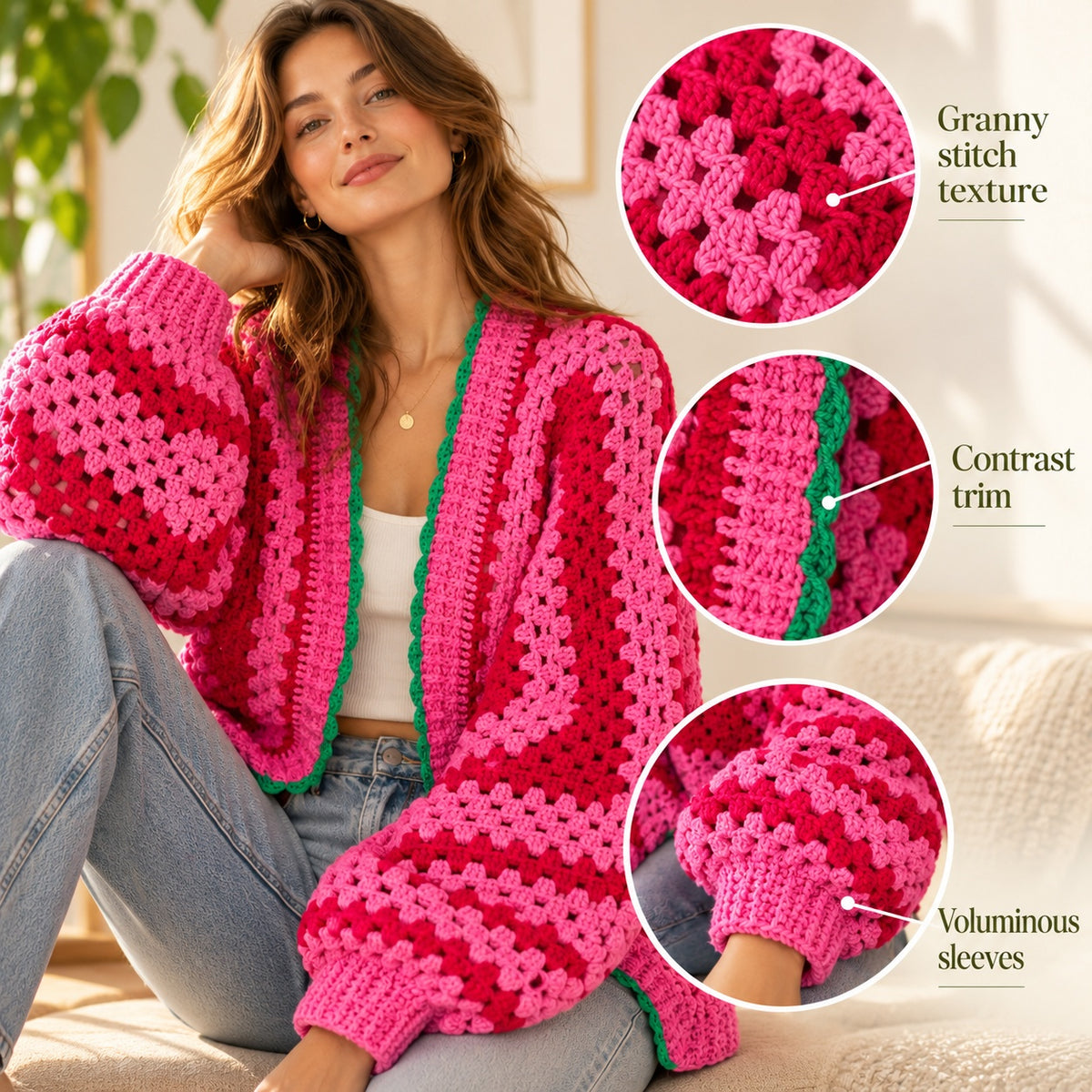 Marylebone Crochet Cardigan Pattern PDF – Pink Granny Style Sweater
