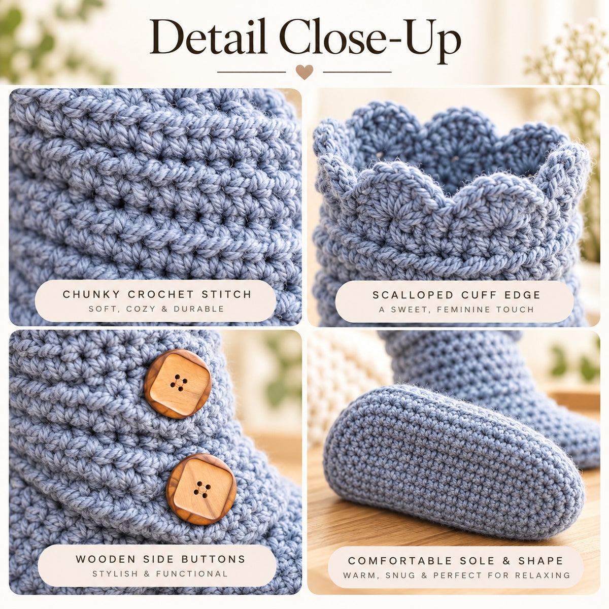 Crochet Slipper Boots Pattern PDF – Women's Cozy House Shoes