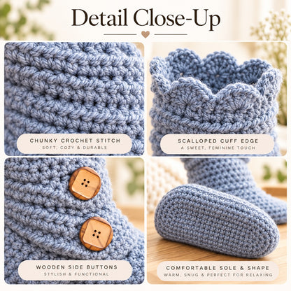 Crochet Slipper Boots Pattern PDF – Women's Cozy House Shoes