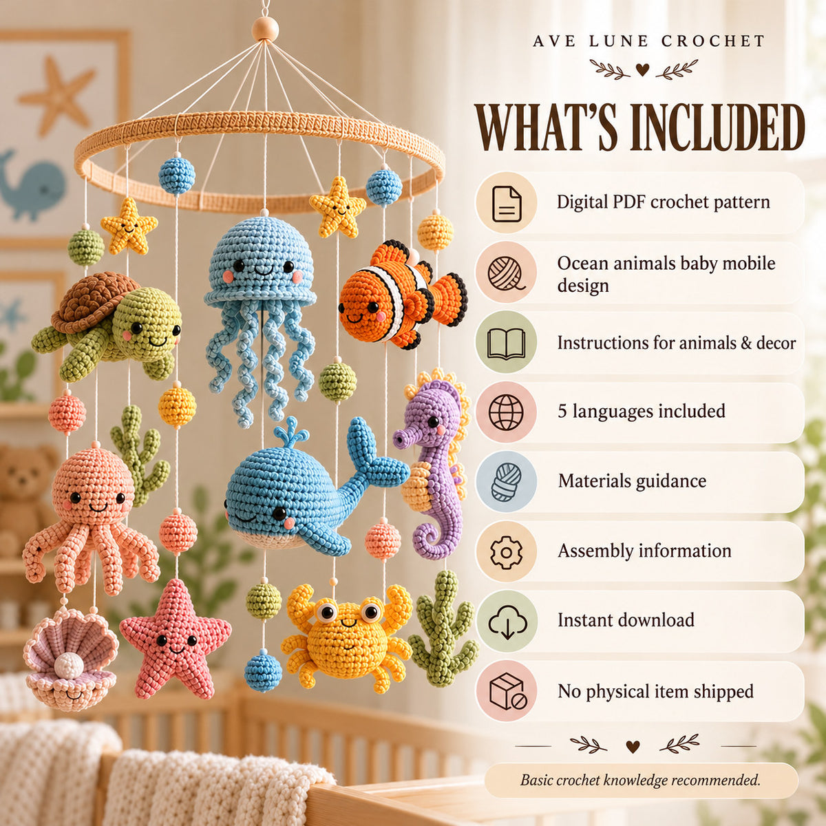 Ocean Animals Baby Mobile Crochet Pattern PDF – Amigurumi Sea Animals & Nursery Decor