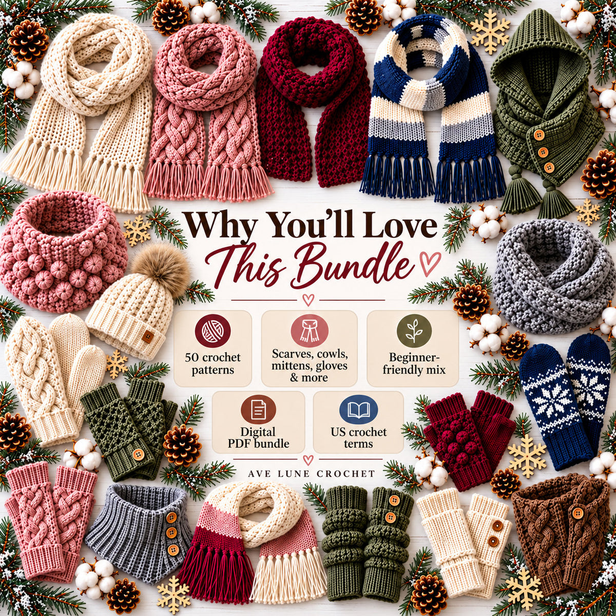 50 Winter Accessories Crochet Patterns Bundle PDF – Scarves & Mittens