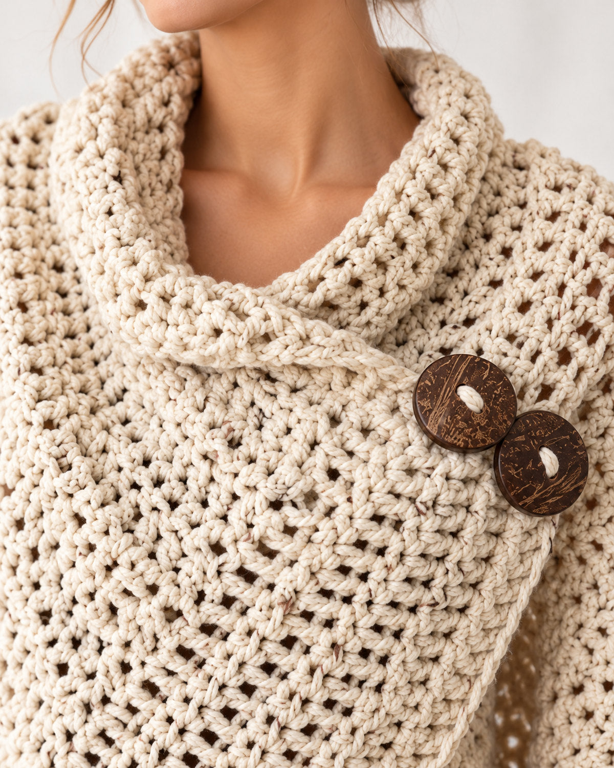 AZALI Crochet Wrap Pattern PDF – Asymmetrical Button Poncho