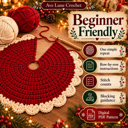 Christmas Tree Skirt Crochet Pattern PDF, Beginner Crochet Tree Skirt, 2 Sizes 30 & 40 Inch, 5 Languages