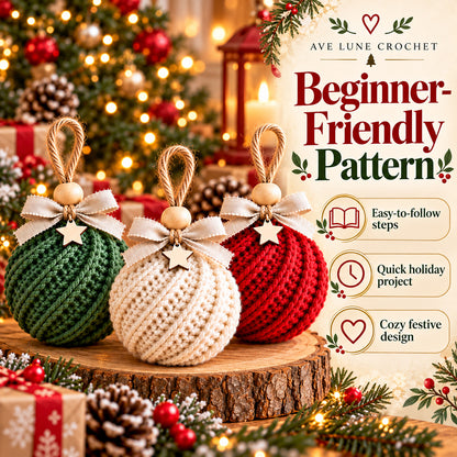 Christmas Ornament Crochet Pattern Bundle PDF, 3 Crochet Bauble Patterns, Beginner Holiday Decor, Digital Download