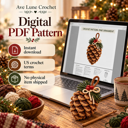 Crochet Pine Cone Ornament Pattern PDF, Christmas Pinecone Crochet Decor, Beginner Woodland Ornament Digital Download