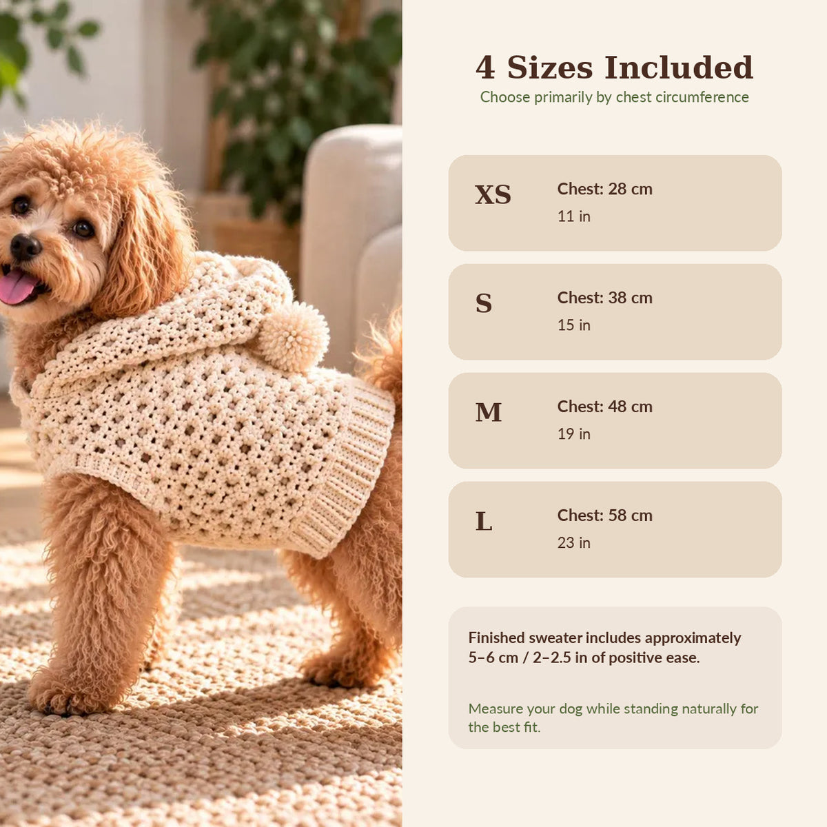 Crochet Hooded Dog Sweater Pattern PDF, Dog Hoodie Crochet Pattern, Sizes XS–L, English German French