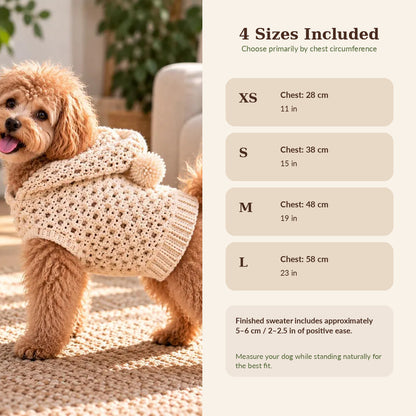 Crochet Hooded Dog Sweater Pattern PDF, Dog Hoodie Crochet Pattern, Sizes XS–L, English German French