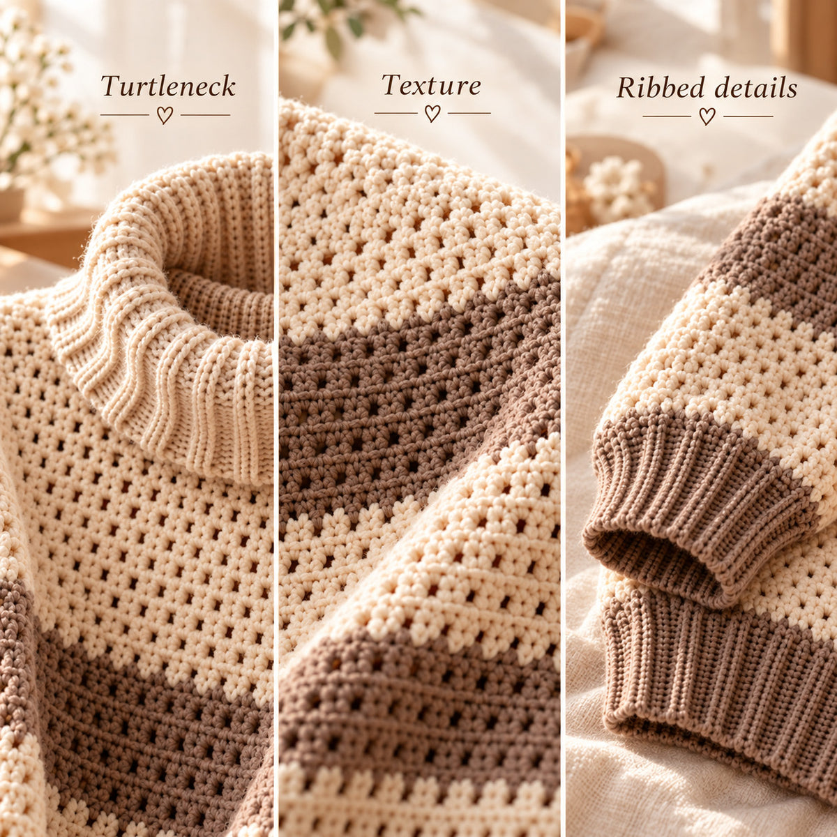 Striped Turtleneck Crochet Sweater Pattern PDF – XS–5XL