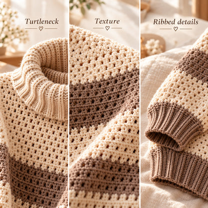 Striped Turtleneck Crochet Sweater Pattern PDF – XS–5XL