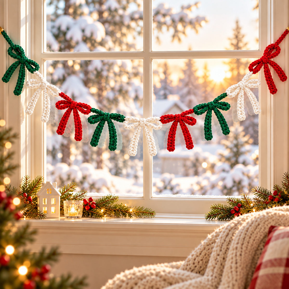 Crochet Christmas Bow Garland Pattern PDF