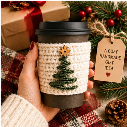 Christmas Mug Cozy Crochet Pattern PDF | Holiday Coffee Cup Sleeve | Christmas Tree Cup Cozy | 4 Languages
