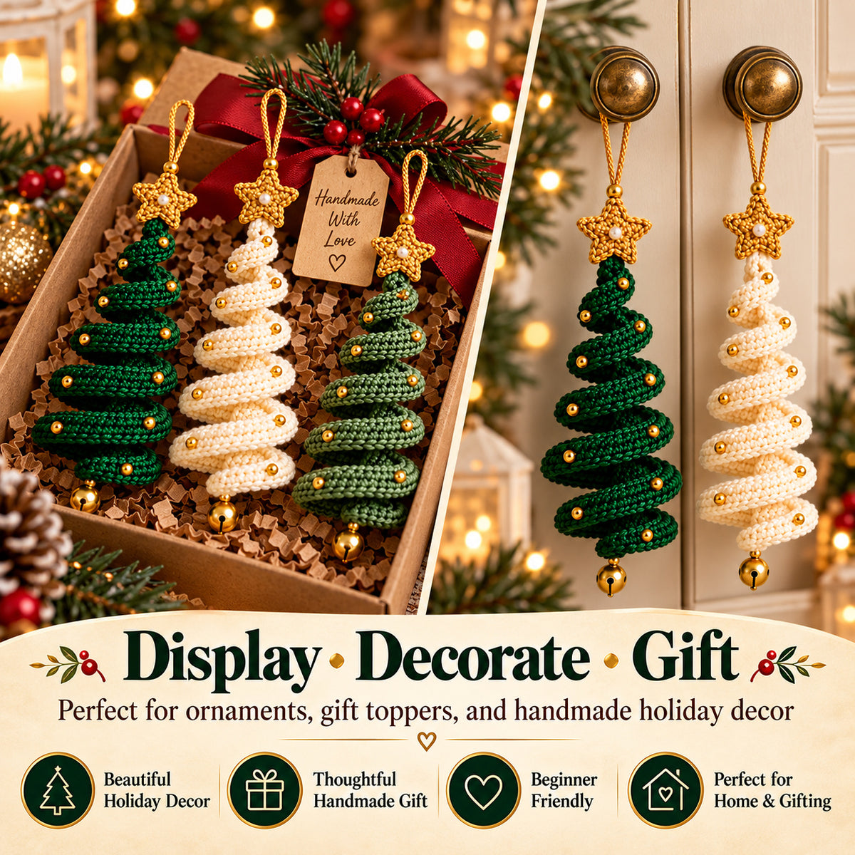 Spiral Christmas Tree Ornament Crochet Pattern PDF – Easy Holiday Hanging Decor & Handmade Gift