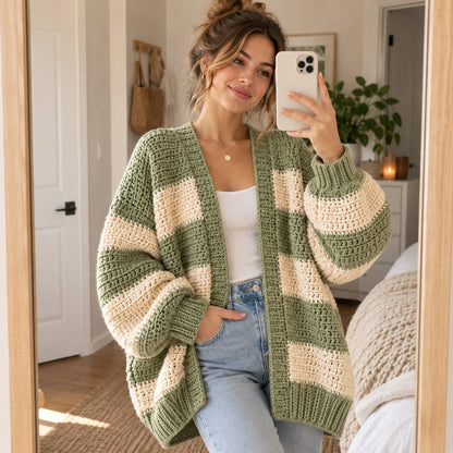 Oversized Chunky Cardigan Crochet Pattern PDF - Beginner Friendly Striped Sweater - Cozy Crochet Cardigan Pattern