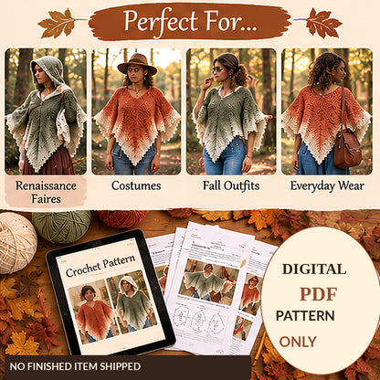 Crochet Leaf Poncho Pattern PDF | Whimsical Fall Cape, Renaissance Faire & Fairy Costume