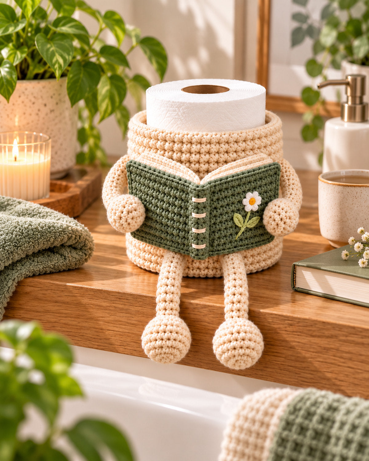 Crochet Toilet Paper Holder Pattern PDF – Reading Book Amigurumi