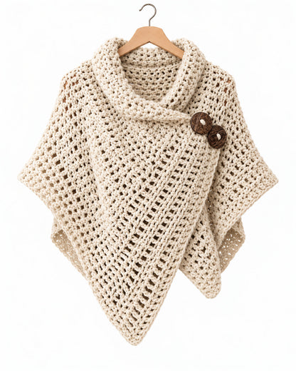 AZALI Crochet Wrap Pattern PDF – Asymmetrical Button Poncho