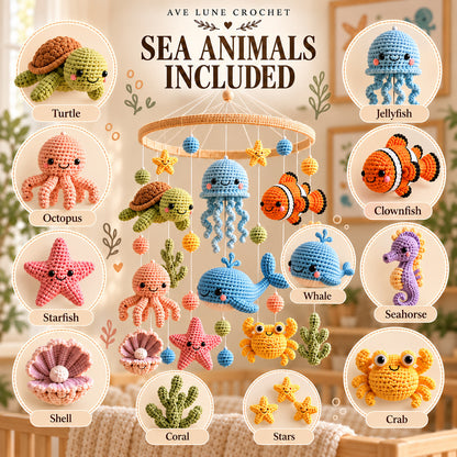 Ocean Animals Baby Mobile Crochet Pattern PDF – Amigurumi Sea Animals & Nursery Decor