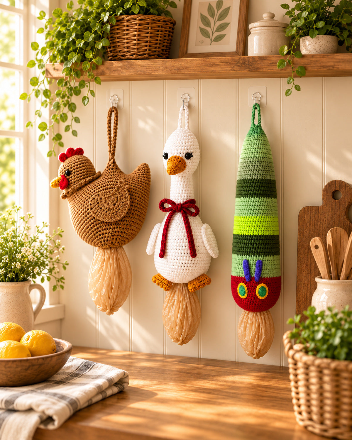 Crochet Bag Holder Pattern Bundle – Chicken, Goose & Caterpillar PDF