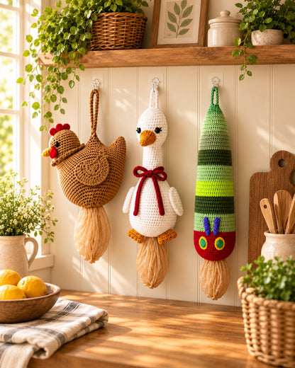 Crochet Bag Holder Pattern Bundle – Chicken, Goose & Caterpillar PDF