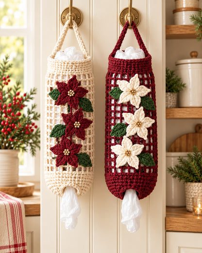 Christmas Poinsettia Crochet Bag Holder Pattern PDF | Ave Lune Crochet