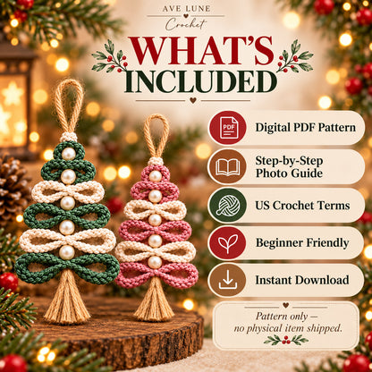 Crochet Christmas Tree Ornament Pattern PDF – Pearl & Tassel Decor