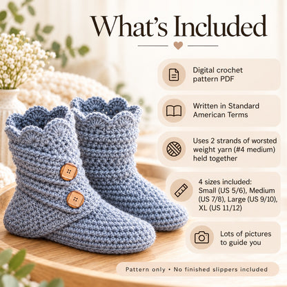 Crochet Slipper Boots Pattern PDF – Women's Cozy House Shoes