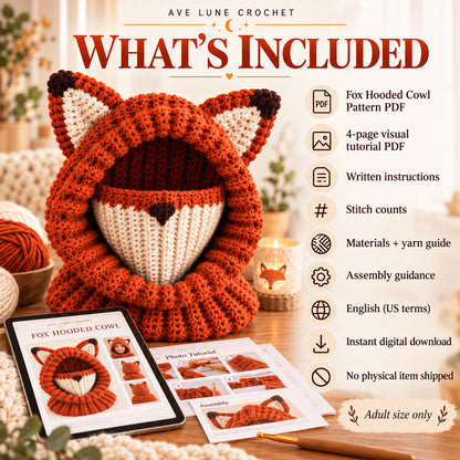 Fox Hooded Cowl Crochet Pattern PDF – Fox Ear Balaclava & Neck Warmer