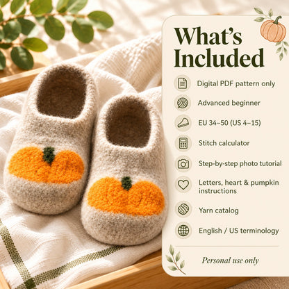 Pumpkin Felted Slippers Crochet Pattern PDF – Cozy Wool House Shoes