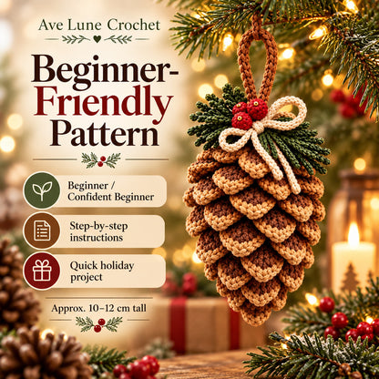 Crochet Pine Cone Ornament Pattern PDF, Christmas Pinecone Crochet Decor, Beginner Woodland Ornament Digital Download