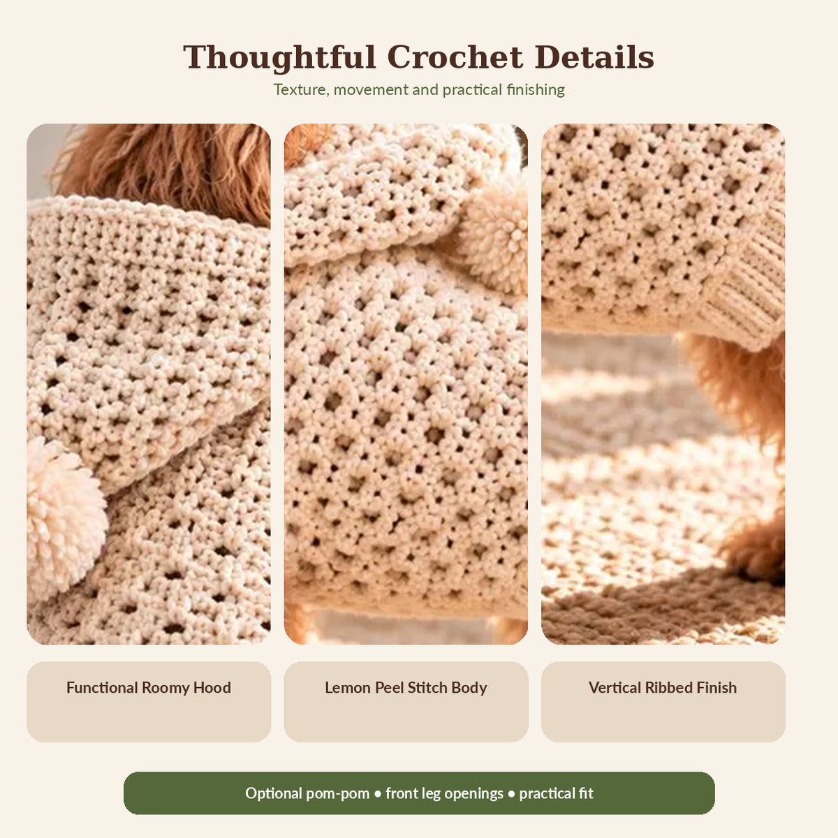 Crochet Hooded Dog Sweater Pattern PDF, Dog Hoodie Crochet Pattern, Sizes XS–L, English German French