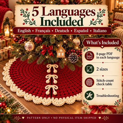 Christmas Tree Skirt Crochet Pattern PDF, Beginner Crochet Tree Skirt, 2 Sizes 30 & 40 Inch, 5 Languages