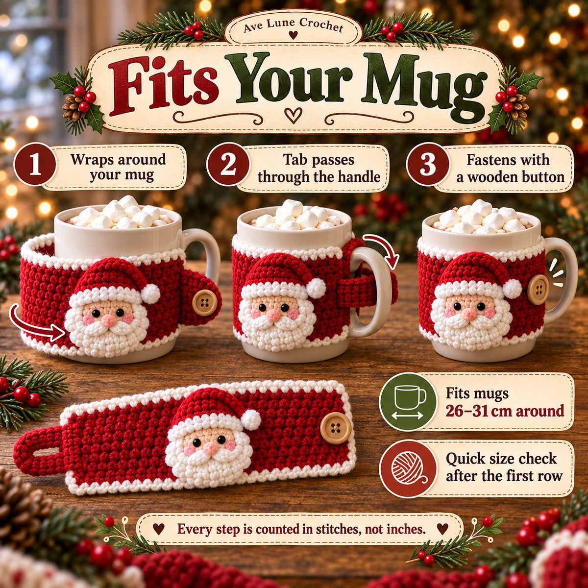 10 Christmas Mug Cozy Crochet Patterns PDF Bundle, Beginner Holiday Cup Cozy Patterns, English Digital Download
