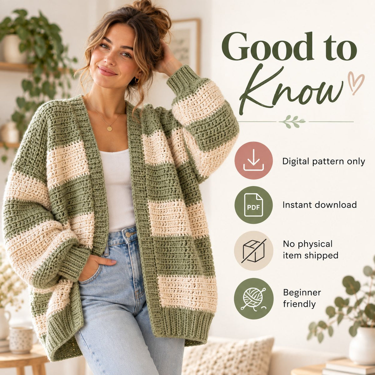 Oversized Chunky Cardigan Crochet Pattern PDF - Beginner Friendly Striped Sweater - Cozy Crochet Cardigan Pattern