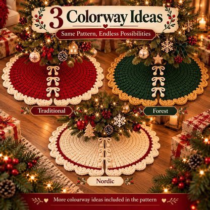Christmas Tree Skirt Crochet Pattern PDF, Beginner Crochet Tree Skirt, 2 Sizes 30 & 40 Inch, 5 Languages