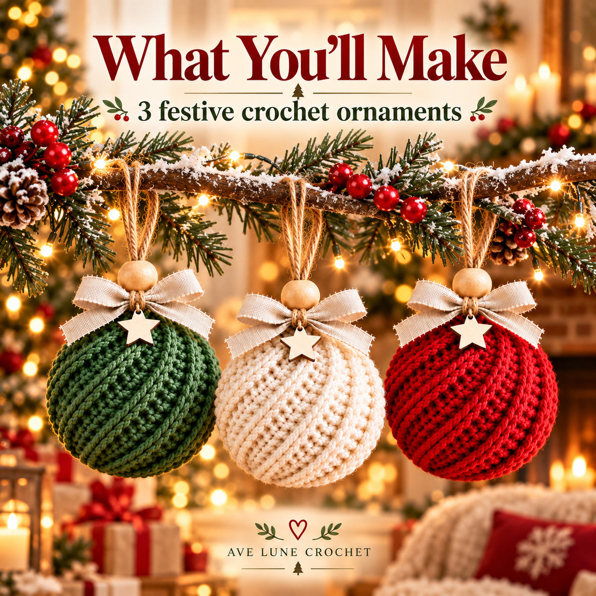 Christmas Ornament Crochet Pattern Bundle PDF, 3 Crochet Bauble Patterns, Beginner Holiday Decor, Digital Download
