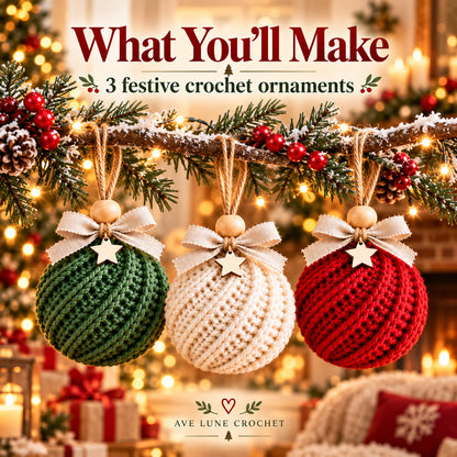 Christmas Ornament Crochet Pattern Bundle PDF, 3 Crochet Bauble Patterns, Beginner Holiday Decor, Digital Download