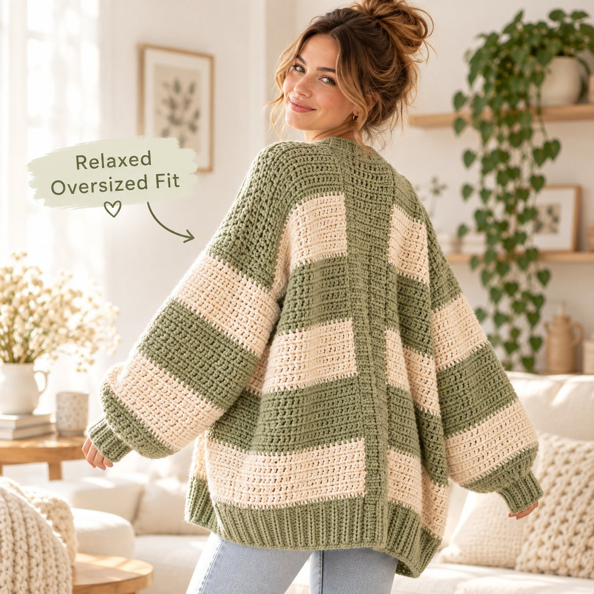 Oversized Chunky Cardigan Crochet Pattern PDF - Beginner Friendly Striped Sweater - Cozy Crochet Cardigan Pattern