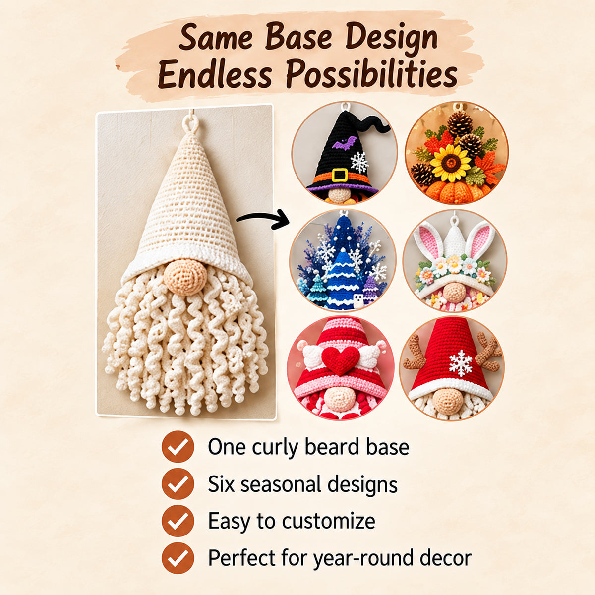 Seasonal Gnome Door Hanger Crochet Pattern PDF | Choose 1 Style or All 6 Holiday Designs