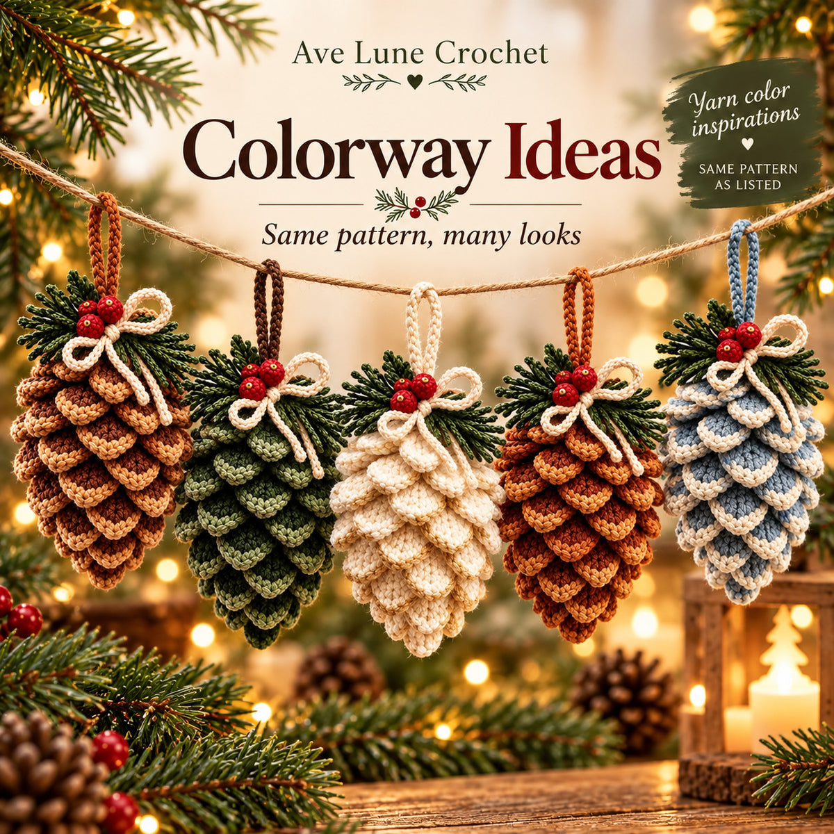 Crochet Pine Cone Ornament Pattern PDF, Christmas Pinecone Crochet Decor, Beginner Woodland Ornament Digital Download