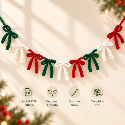 Crochet Christmas Bow Garland Pattern PDF