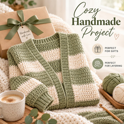 Oversized Chunky Cardigan Crochet Pattern PDF - Beginner Friendly Striped Sweater - Cozy Crochet Cardigan Pattern